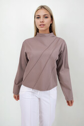 Dik Yaka Modal Kumaş Uzun Kol Bluz - 12