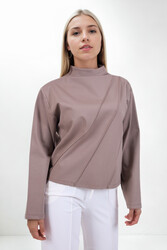 Dik Yaka Modal Kumaş Uzun Kol Bluz - 15