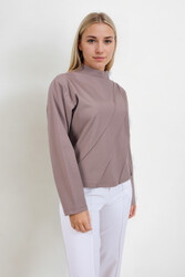 Dik Yaka Modal Kumaş Uzun Kol Bluz - 17