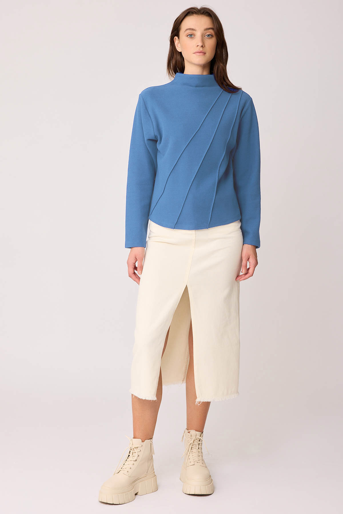 Dik Yaka Önü Dikişli Arkası Fermuarlı Bluz - Thumbnail