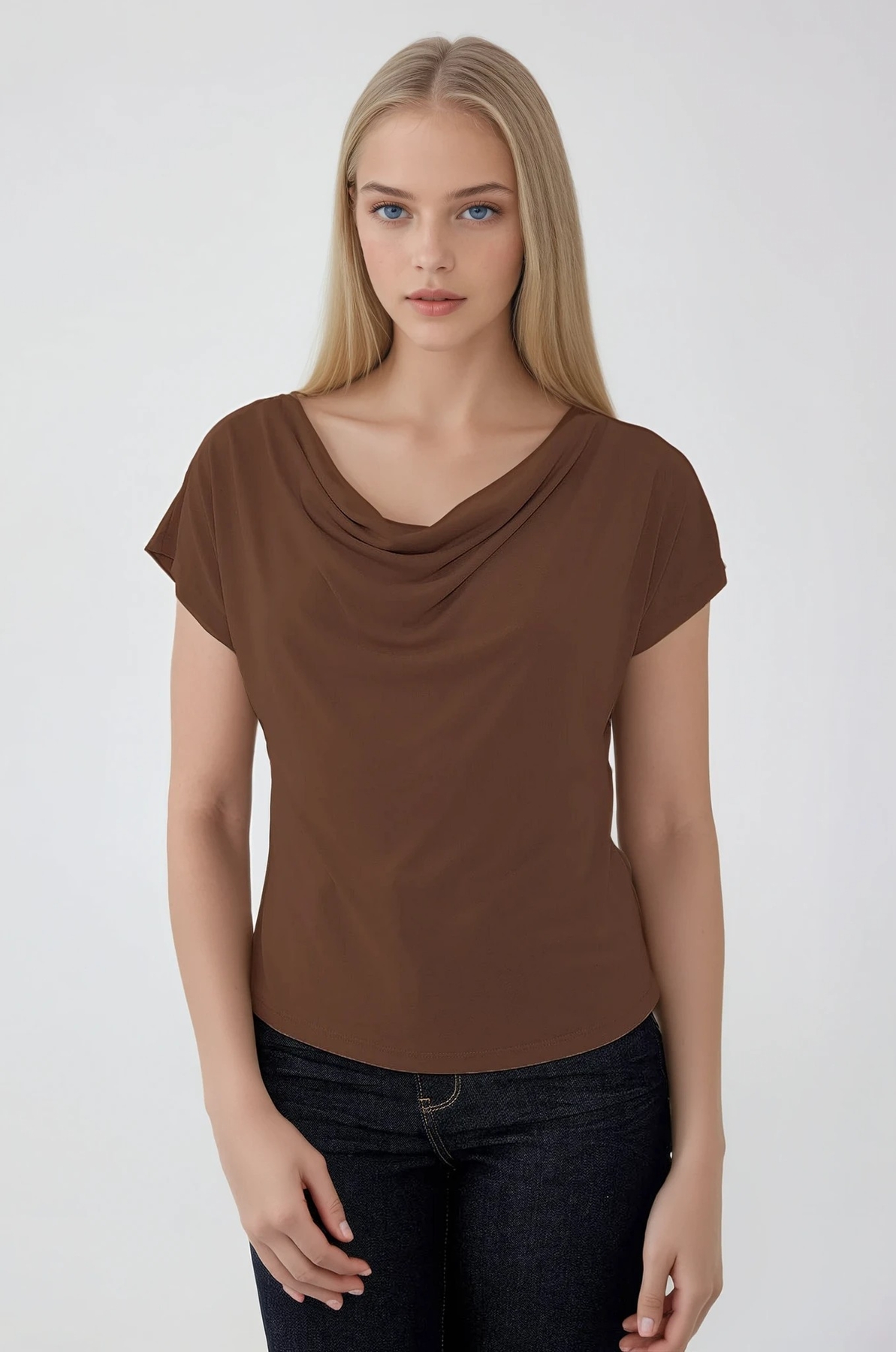 Dökümlü Degaje Yaka Bluz - Thumbnail