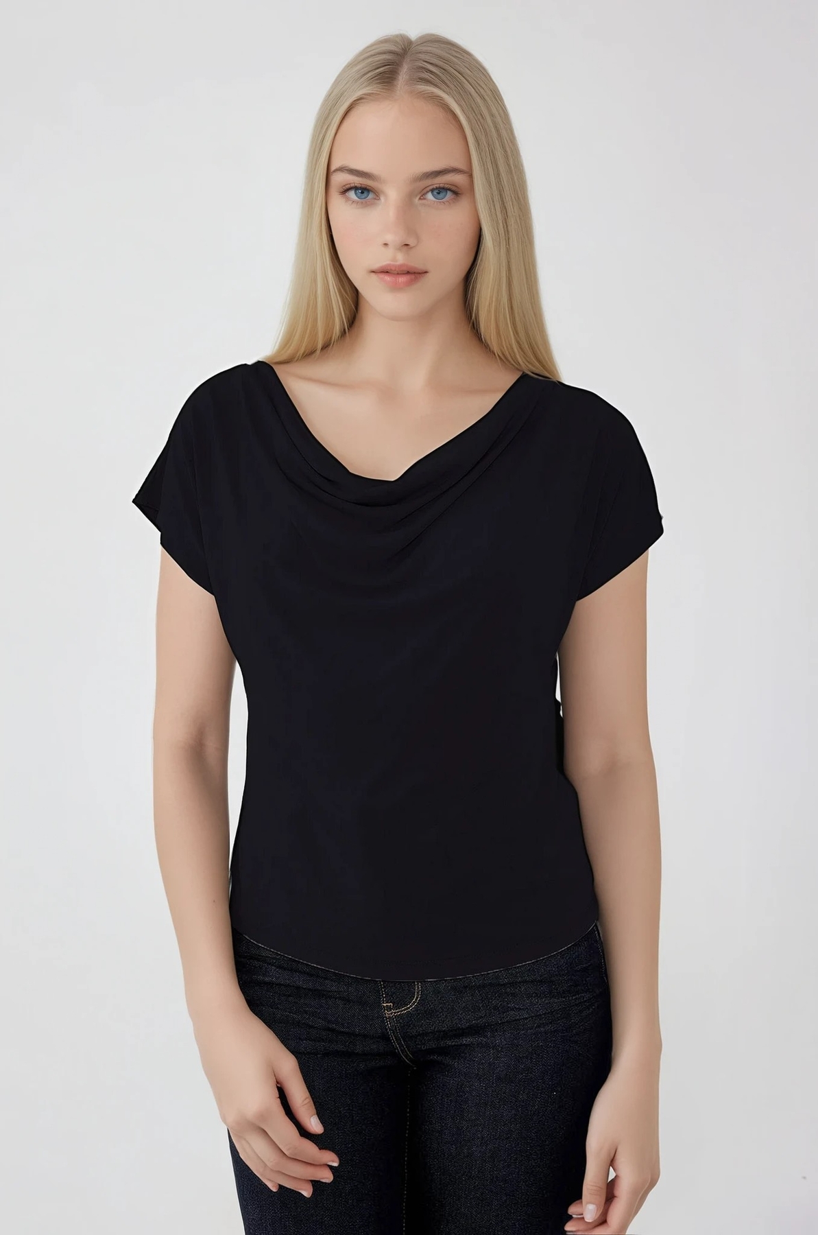 Dökümlü Degaje Yaka Bluz - Thumbnail