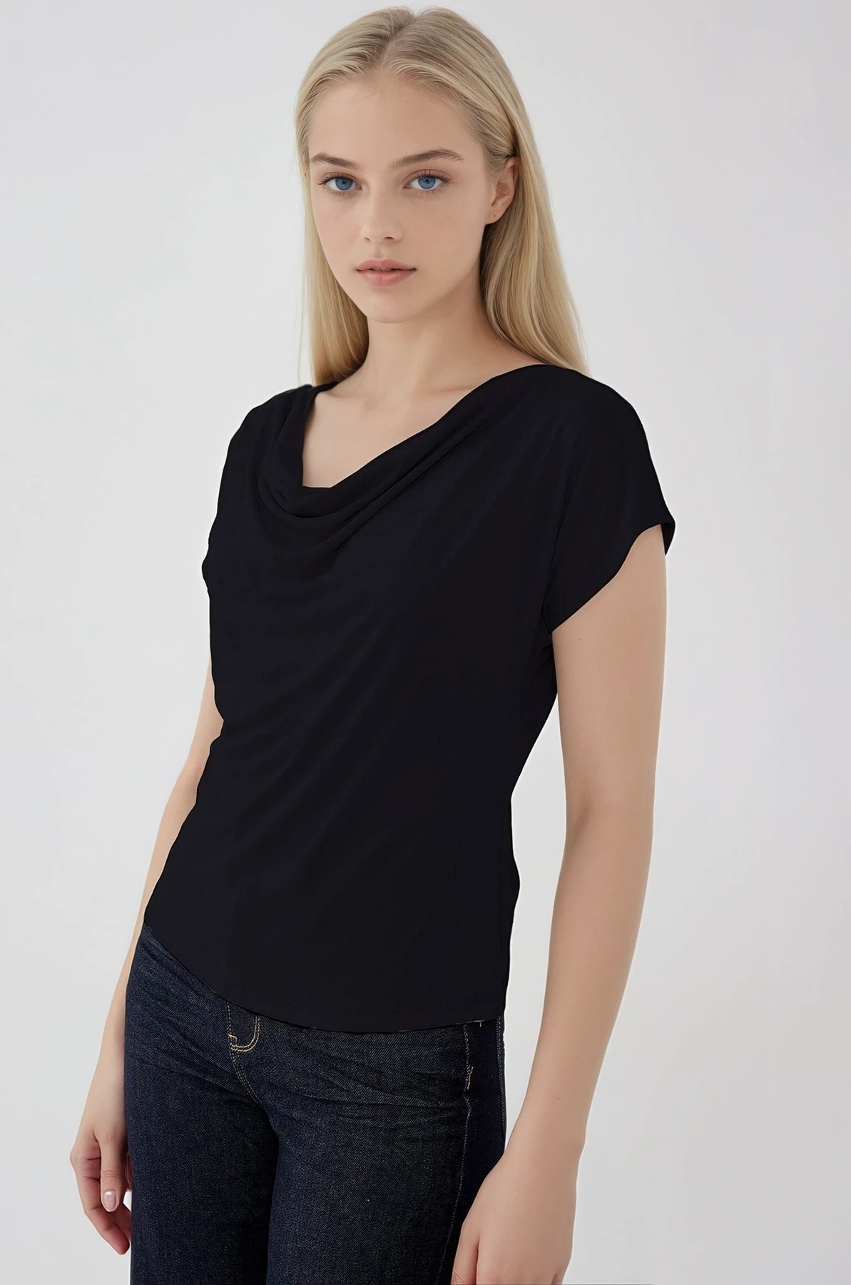 Dökümlü Degaje Yaka Bluz - Thumbnail