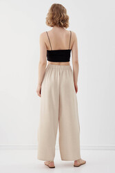 Dökümlü Yanı Yırtmaçlı Beli Bağlamalı Pantolon - 5