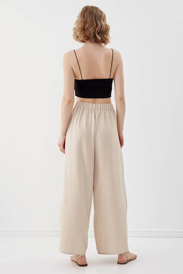 Dökümlü Yanı Yırtmaçlı Beli Bağlamalı Pantolon - 5