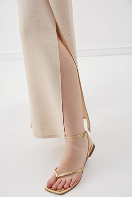 Dökümlü Yanı Yırtmaçlı Beli Bağlamalı Pantolon - 2