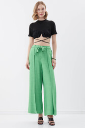 Dökümlü Yanı Yırtmaçlı Beli Bağlamalı Pantolon - 6