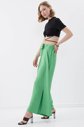 Dökümlü Yanı Yırtmaçlı Beli Bağlamalı Pantolon - 8