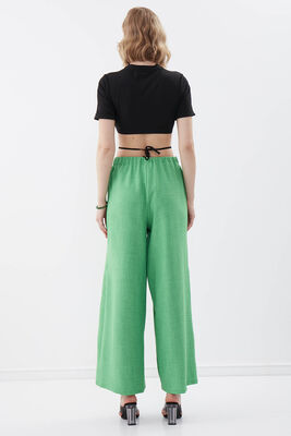 Dökümlü Yanı Yırtmaçlı Beli Bağlamalı Pantolon - 10