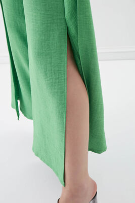 Dökümlü Yanı Yırtmaçlı Beli Bağlamalı Pantolon - 9