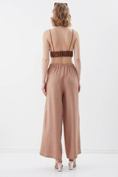 Dökümlü Yanı Yırtmaçlı Beli Bağlamalı Pantolon - 15