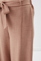 Dökümlü Yanı Yırtmaçlı Beli Bağlamalı Pantolon - 14