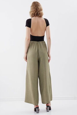 Dökümlü Yanı Yırtmaçlı Beli Bağlamalı Pantolon - 20