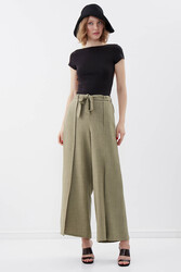 Dökümlü Yanı Yırtmaçlı Beli Bağlamalı Pantolon - 16