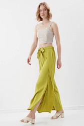 Dökümlü Yanı Yırtmaçlı Beli Bağlamalı Pantolon - 25