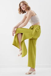 Dökümlü Yanı Yırtmaçlı Beli Bağlamalı Pantolon - 26