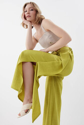 Dökümlü Yanı Yırtmaçlı Beli Bağlamalı Pantolon - 27