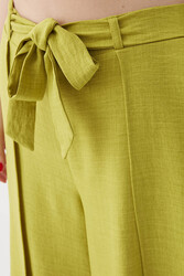 Dökümlü Yanı Yırtmaçlı Beli Bağlamalı Pantolon - 28