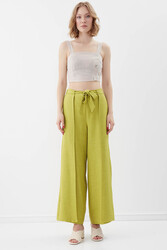 Dökümlü Yanı Yırtmaçlı Beli Bağlamalı Pantolon - 29