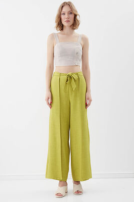 Dökümlü Yanı Yırtmaçlı Beli Bağlamalı Pantolon - 29