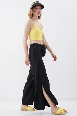 Dökümlü Yanı Yırtmaçlı Beli Bağlamalı Pantolon - 32