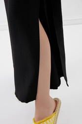 Dökümlü Yanı Yırtmaçlı Beli Bağlamalı Pantolon - 34