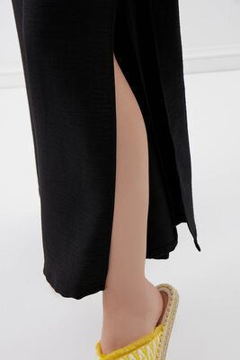 Dökümlü Yanı Yırtmaçlı Beli Bağlamalı Pantolon - 34