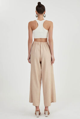 Dökümlü Yanı Yırtmaçlı Beli Bağlamalı Pantolon - 40