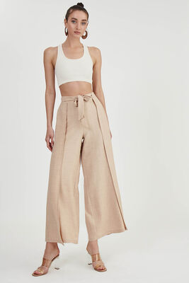 Dökümlü Yanı Yırtmaçlı Beli Bağlamalı Pantolon - 37