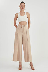 Dökümlü Yanı Yırtmaçlı Beli Bağlamalı Pantolon - 39