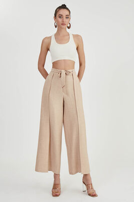 Dökümlü Yanı Yırtmaçlı Beli Bağlamalı Pantolon - 39