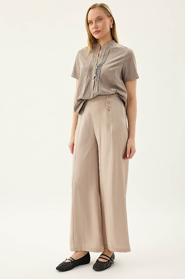 Düğme Detaylı Beli Lastikli Pantolon - 3