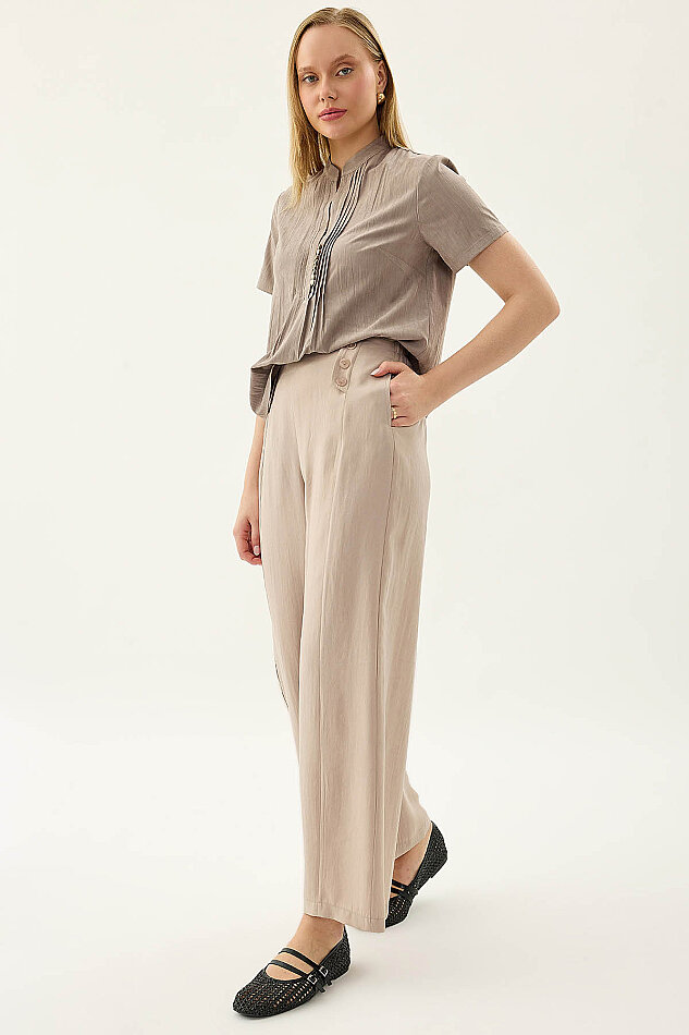 Düğme Detaylı Beli Lastikli Pantolon - 4