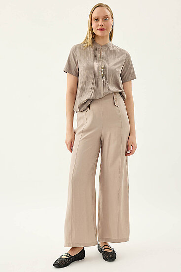 Düğme Detaylı Beli Lastikli Pantolon - 2