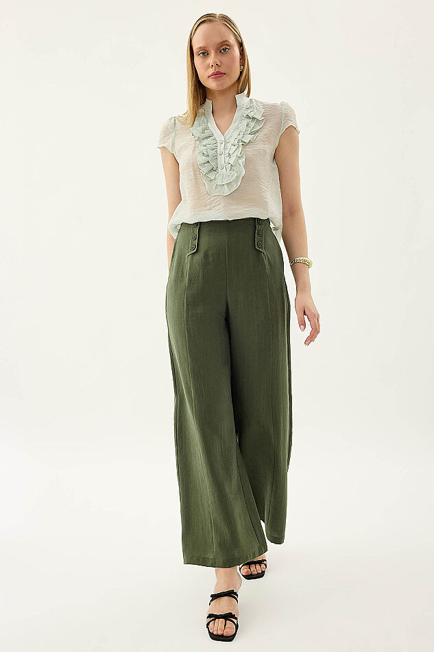 Düğme Detaylı Beli Lastikli Pantolon - 8