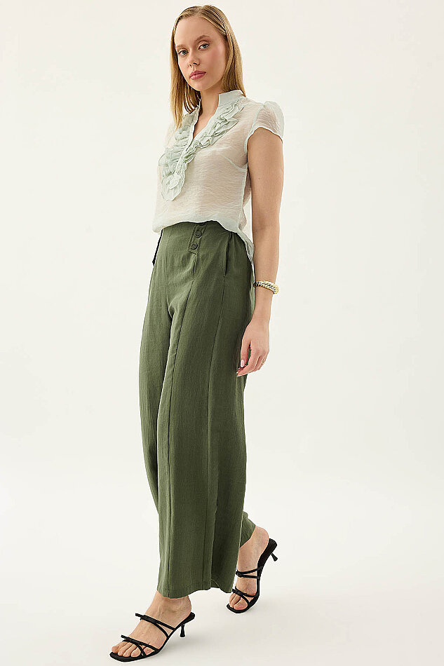 Düğme Detaylı Beli Lastikli Pantolon - 9