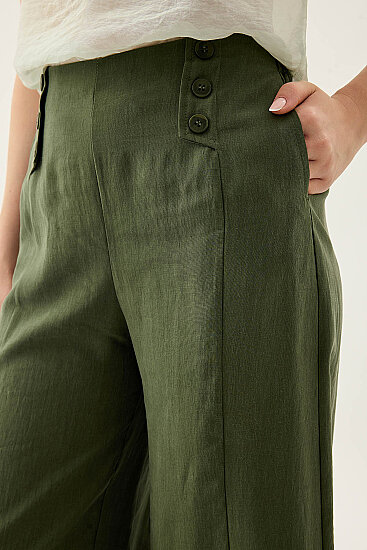 Düğme Detaylı Beli Lastikli Pantolon - 10