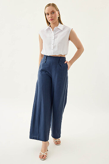 Düğme Detaylı Beli Lastikli Pantolon - 13