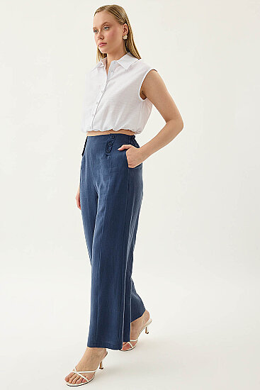 Düğme Detaylı Beli Lastikli Pantolon - 15