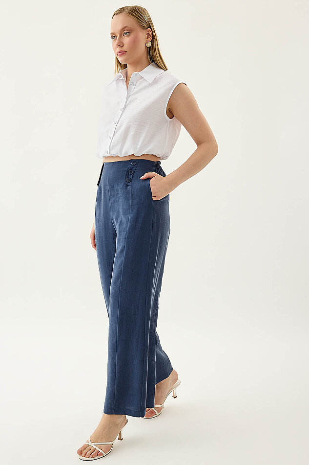 Düğme Detaylı Beli Lastikli Pantolon - 15