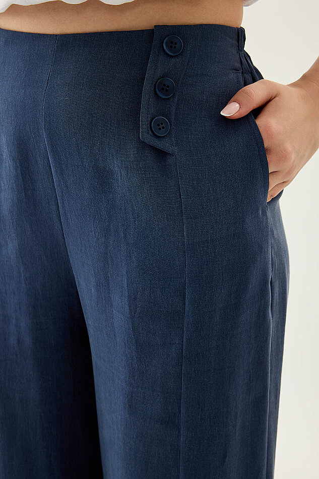 Düğme Detaylı Beli Lastikli Pantolon - 17