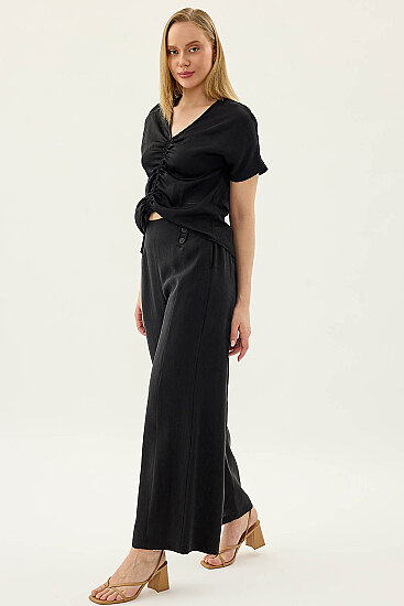 Düğme Detaylı Beli Lastikli Pantolon - 19