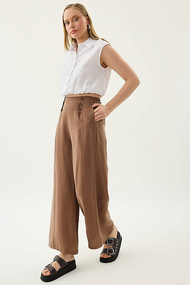 Düğme Detaylı Beli Lastikli Pantolon - 23