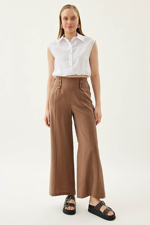 Düğme Detaylı Beli Lastikli Pantolon - 26