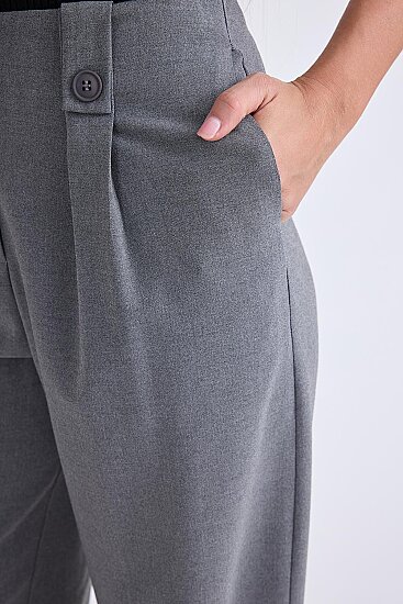 Düğme Detaylı Geniş Paça Pantolon - 2
