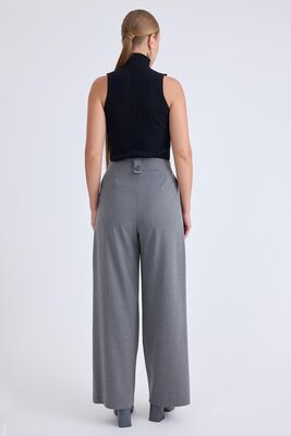 Düğme Detaylı Geniş Paça Pantolon - Thumbnail (3)