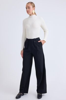 Düğme Detaylı Geniş Paça Pantolon - Thumbnail (11)