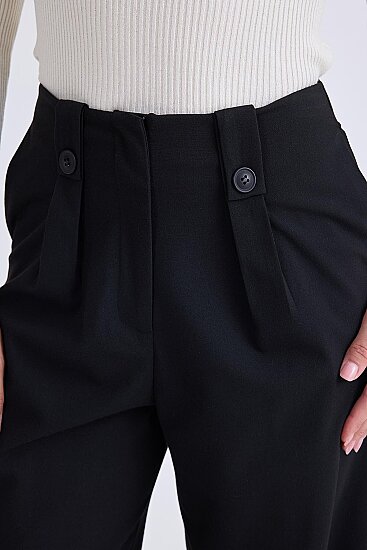 Düğme Detaylı Geniş Paça Pantolon - 11