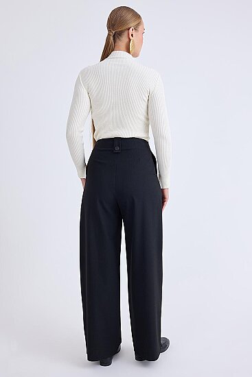 Düğme Detaylı Geniş Paça Pantolon - 13