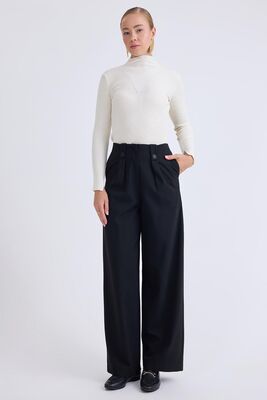 Düğme Detaylı Geniş Paça Pantolon - Thumbnail (8)